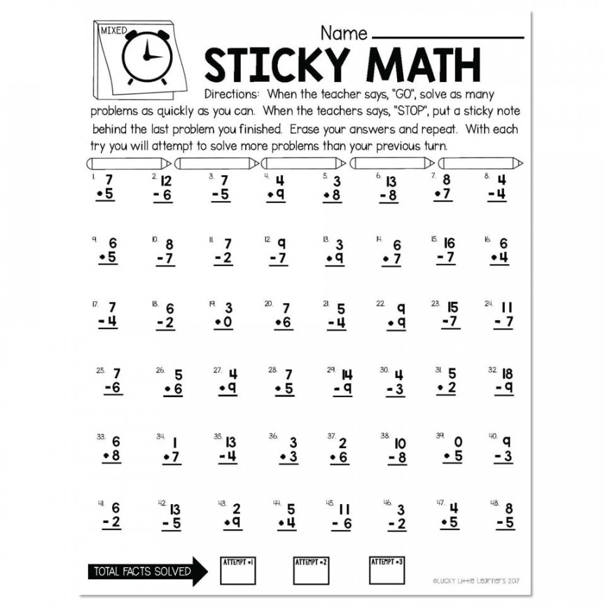 Sticky Math: A New Way to Use Math Facts WorkSheets In nd Grade