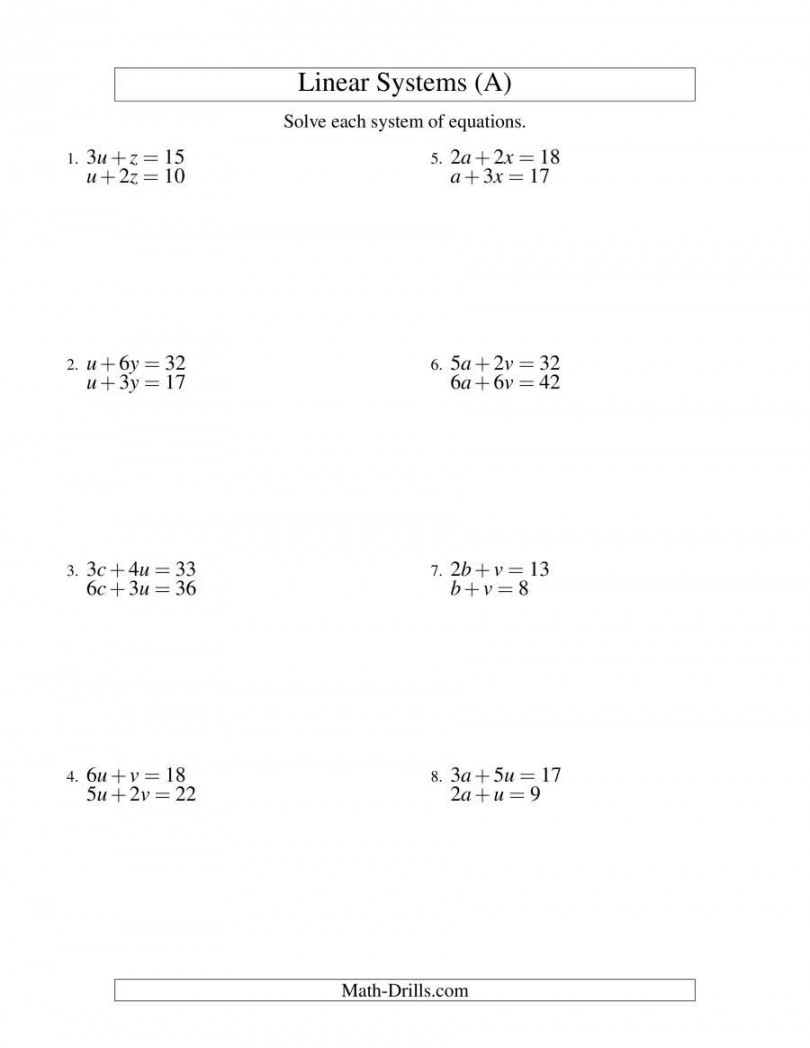 Systems Of Equations Worksheet Algebra Systems Of Equations Two