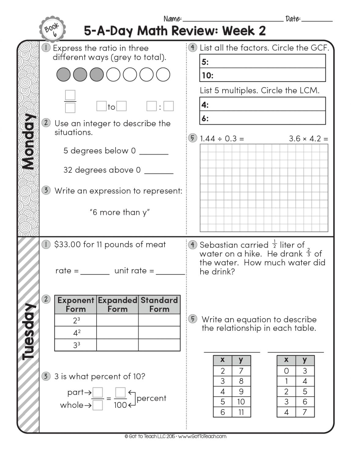 th Grade Daily Math Spiral Review