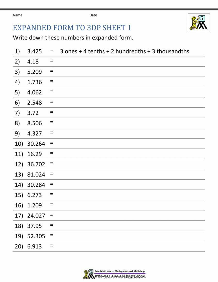 th Grade Place Value Worksheets
