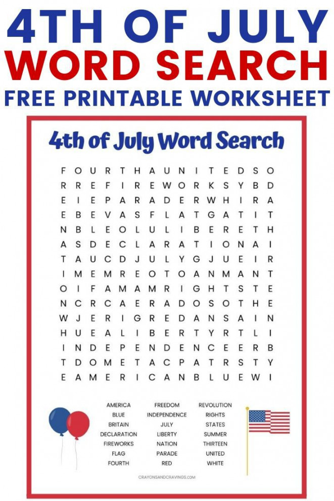 th of July Word Search (Free Printable Worksheet for Kids)