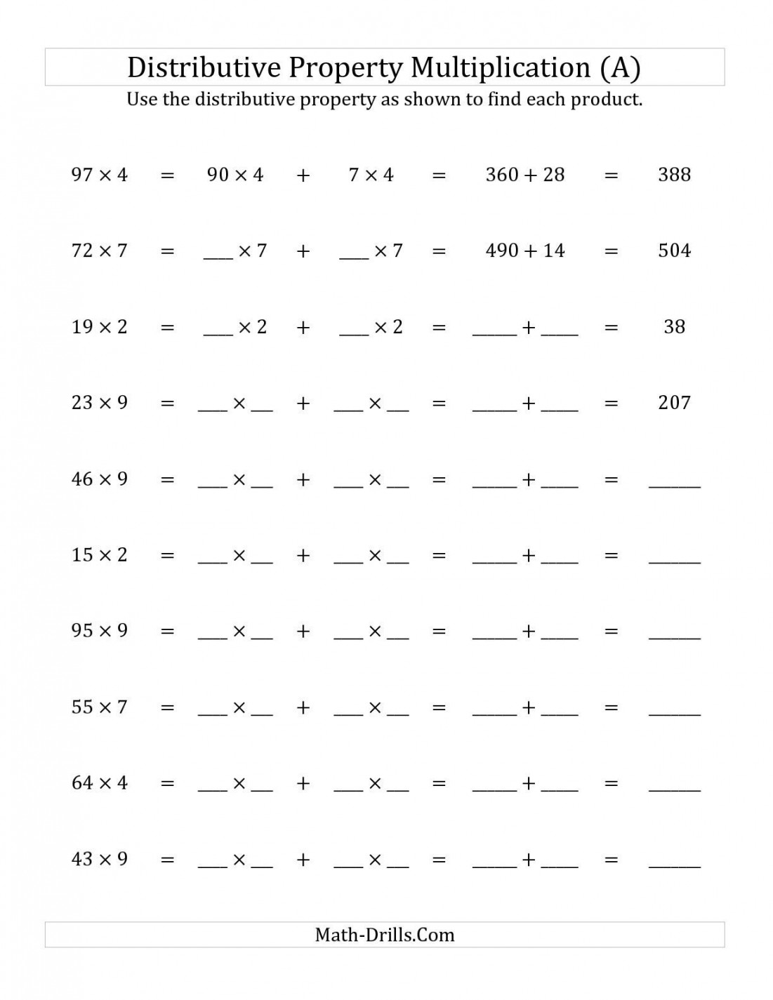 The Multiply -Digit by -Digit Numbers Using the Distributive