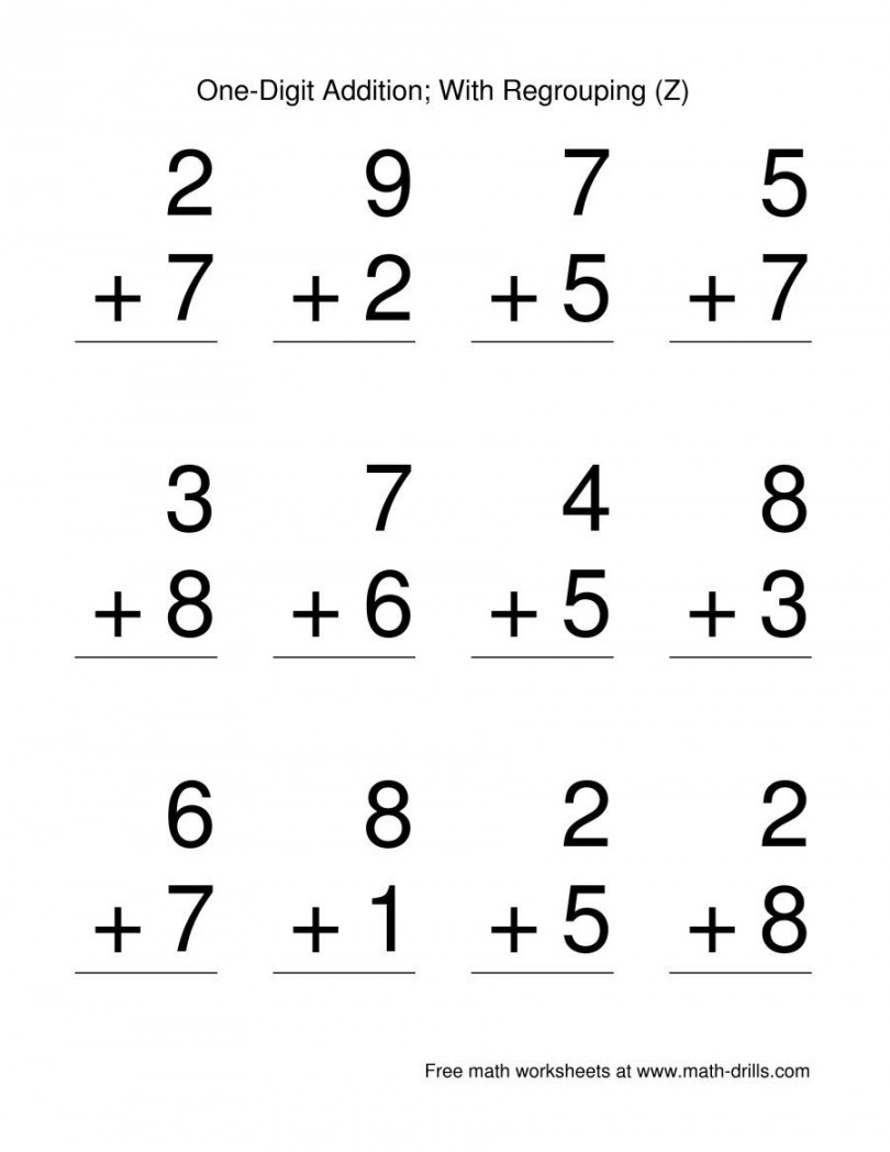 The Single Digit Addition -- Some Regrouping --  per page (Z