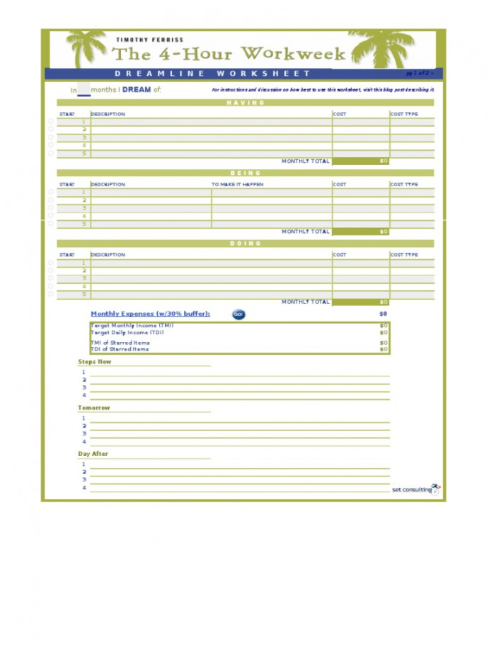 Tim Ferriss - Dreamline Worksheet  PDF  Insurance  Credit Card