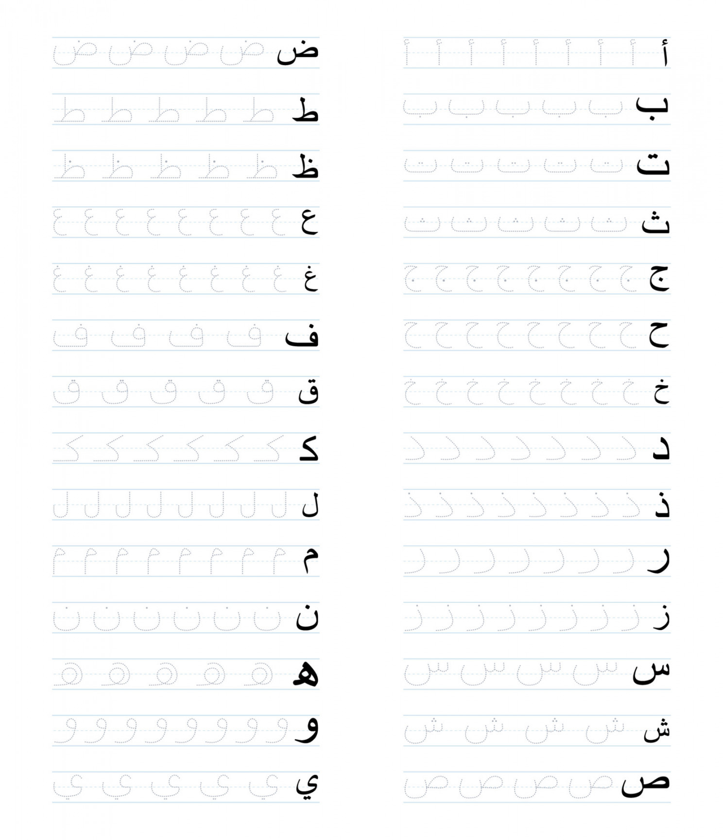 Tracing arabic letters a to z worksheet for kids  Vector