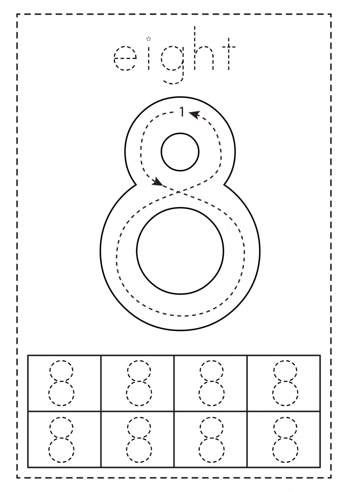 tracing number eight preschool worksheet black and white
