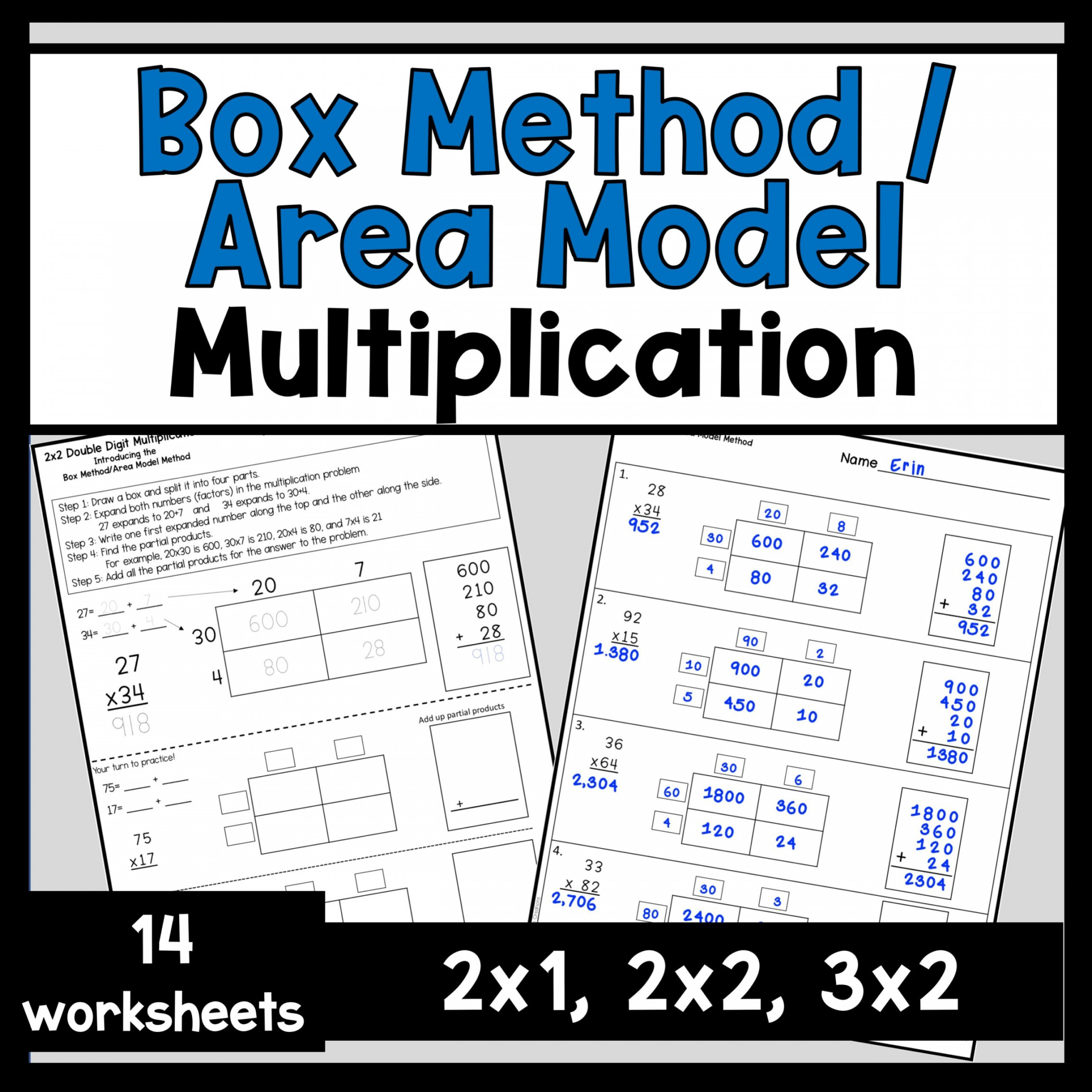 Two Digit Multiplication Box Method  Area Model Multiplication