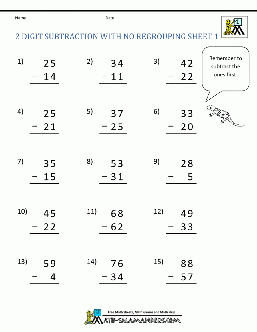 Two Digit Subtraction Without Regrouping
