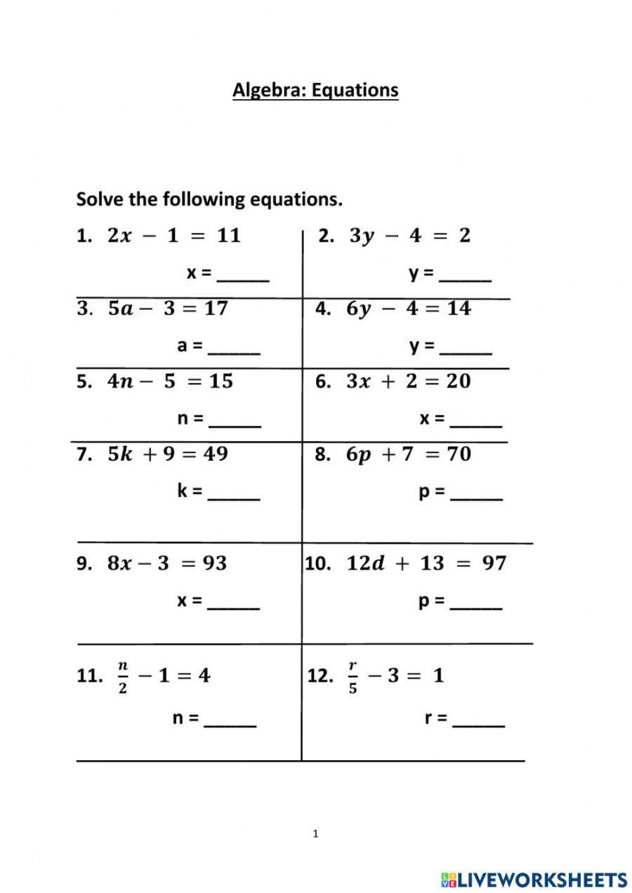 Two Step Equations  worksheet  Live Worksheets