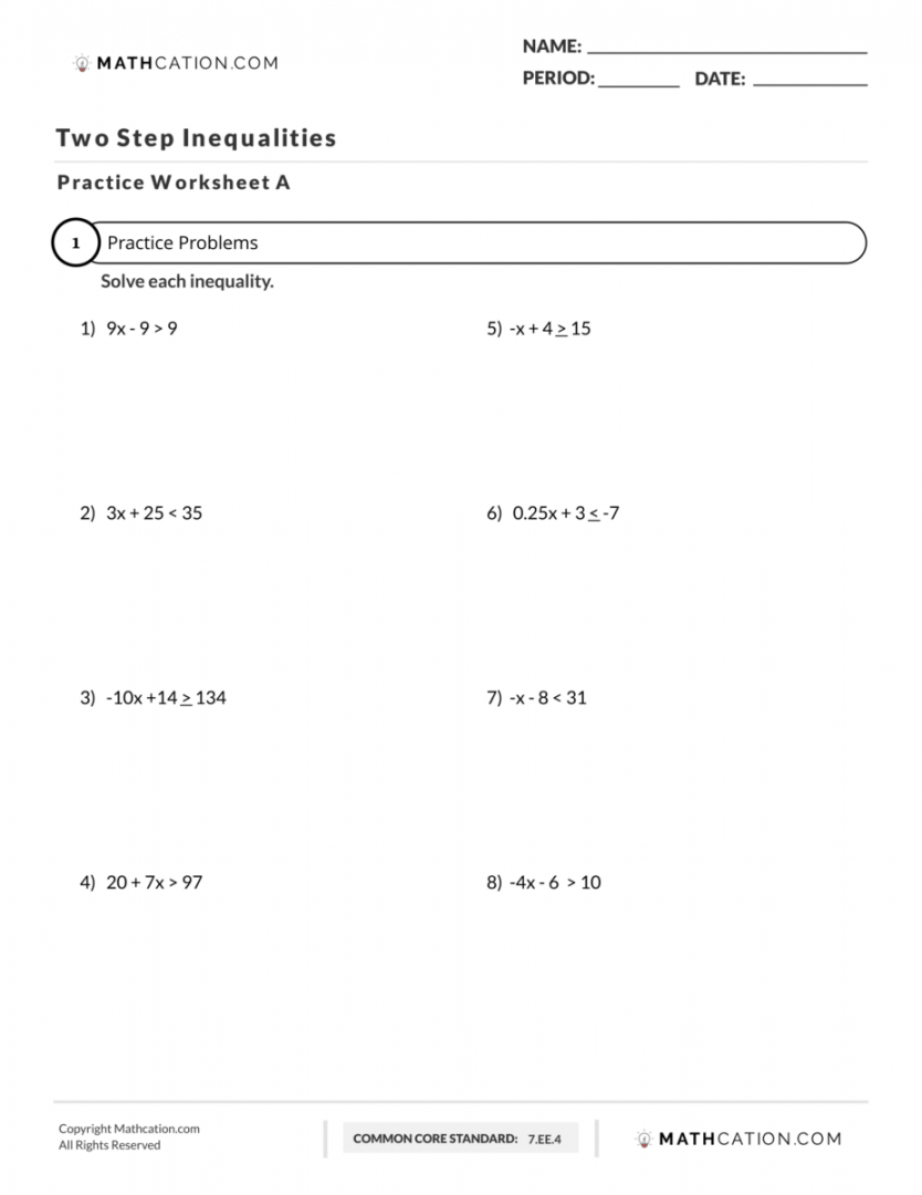 Two Step Inequalities Worksheet, Examples, And Practice