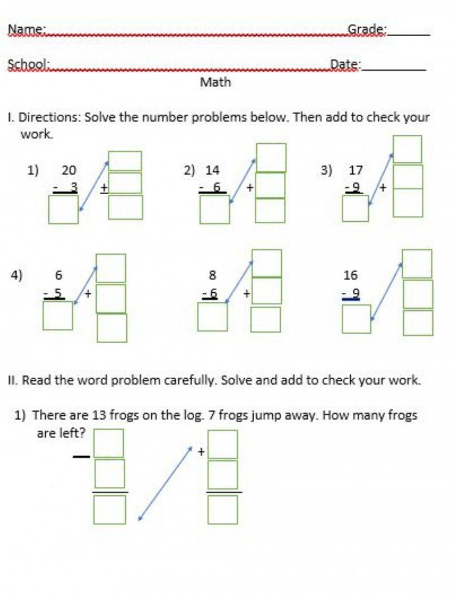 Using addition to check subtraction worksheet  Live Worksheets