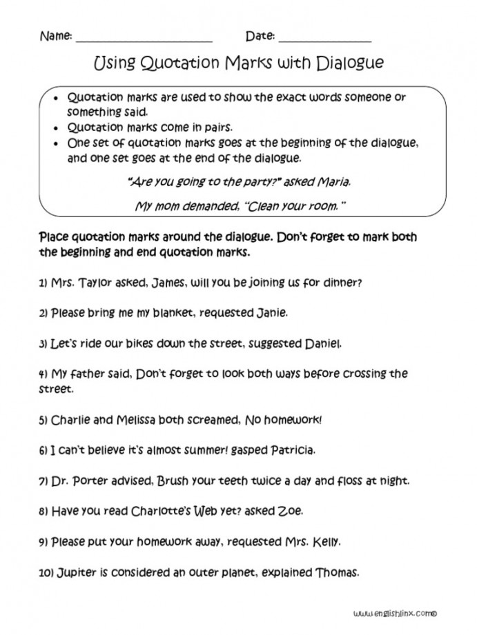 Using Quotation Marks With Dialogue Worksheet  PDF  Leisure  Nature