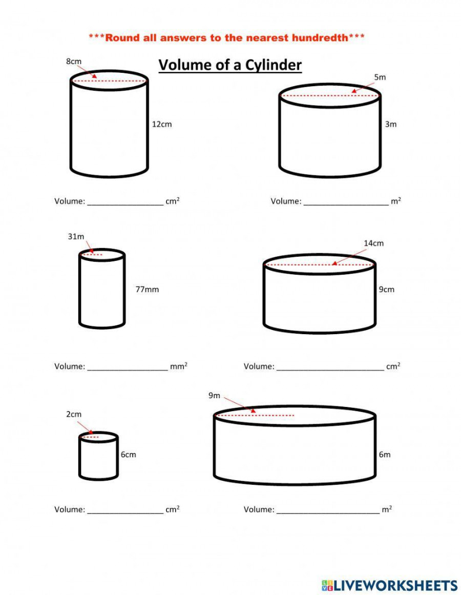Volume of a cylinder worksheet  Live Worksheets