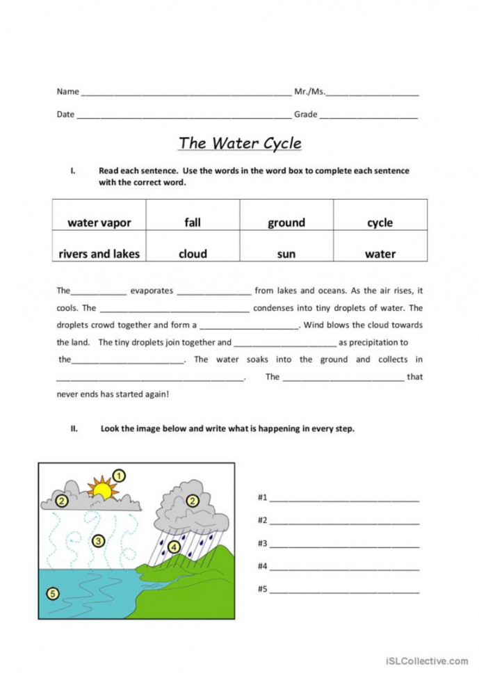 Water Cycle Worksheet comprensión le: English ESL worksheets pdf