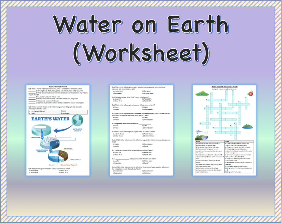 Water on Earth - Worksheet  Printable and Distance Learning