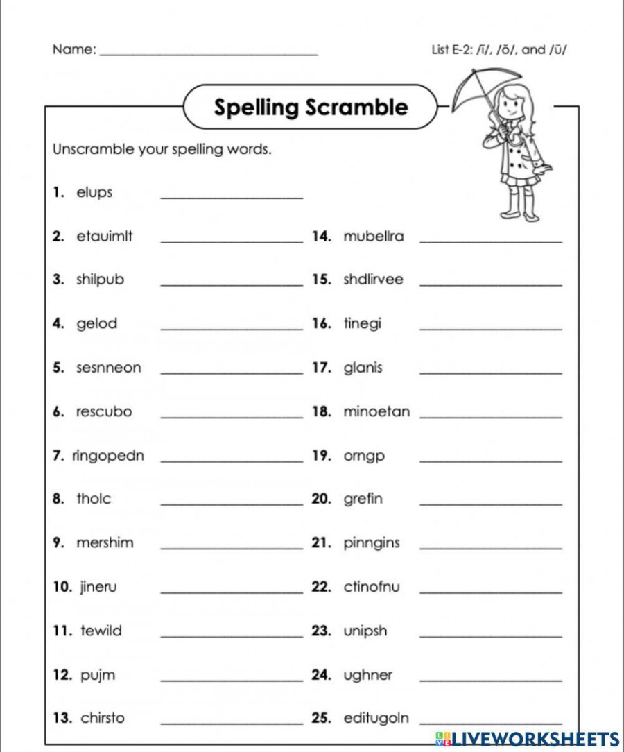 Word scramble e- th grade worksheet  Live Worksheets