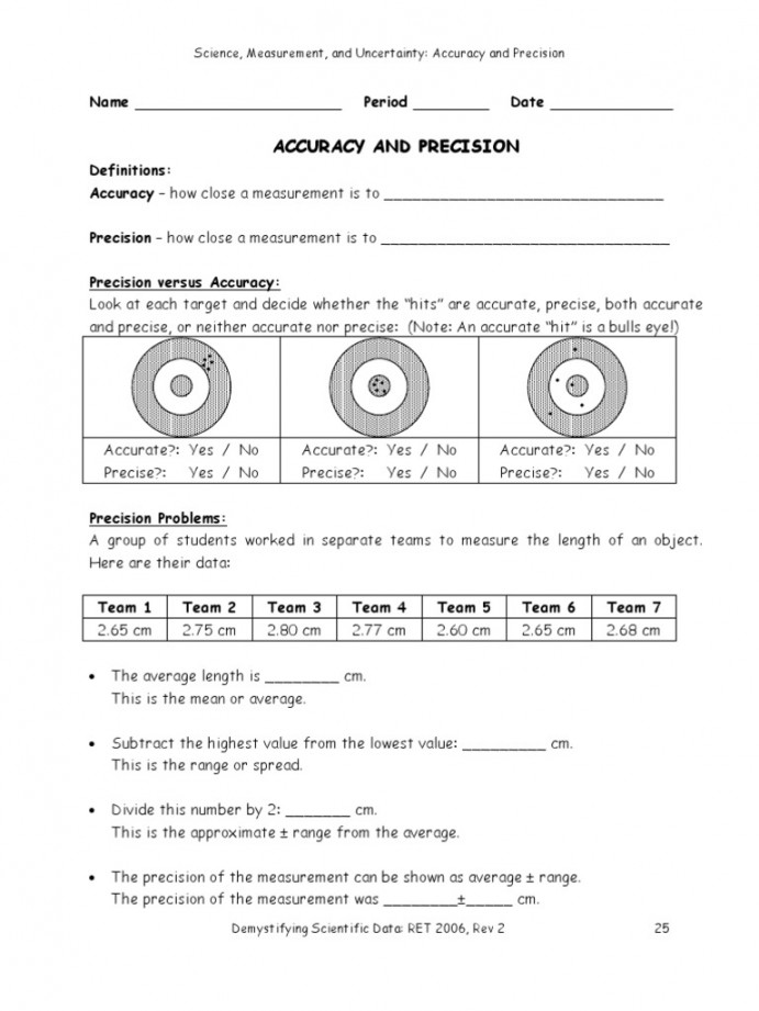 Worksheet-Accuracy and Precision-Final  PDF  Accuracy And