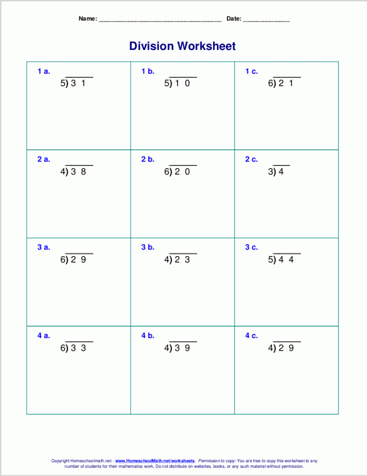 Worksheets for division with remainders