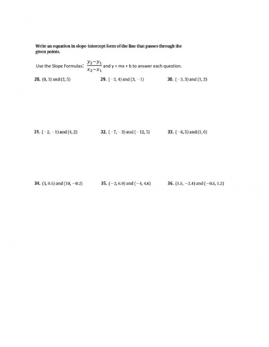 Writing an equation from two points worksheet  Live Worksheets