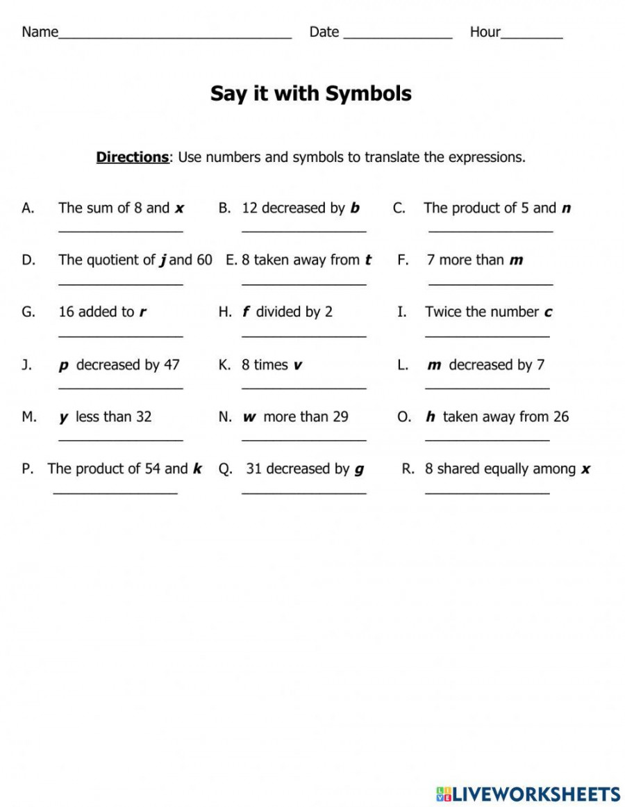 Writing Expressions interactive worksheet  Live Worksheets