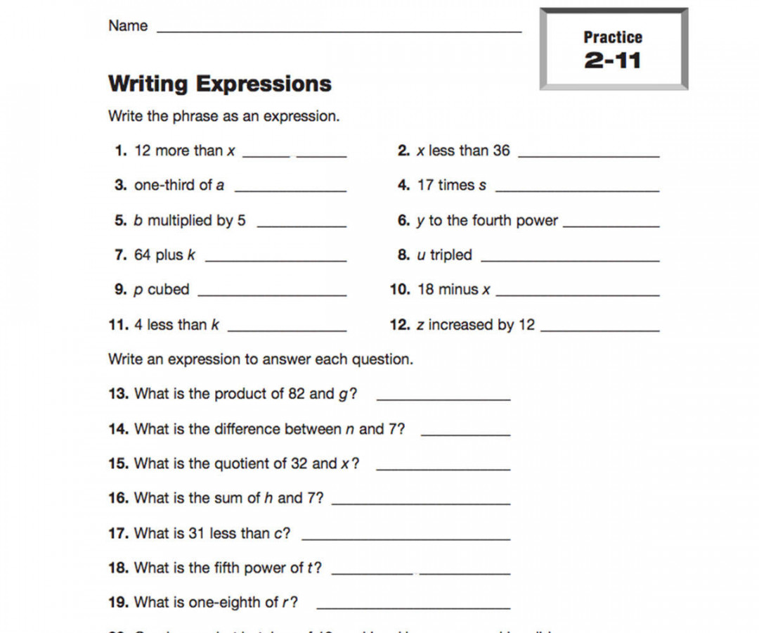 Writing Expressions Printable (th - th Grade) - TeacherVision