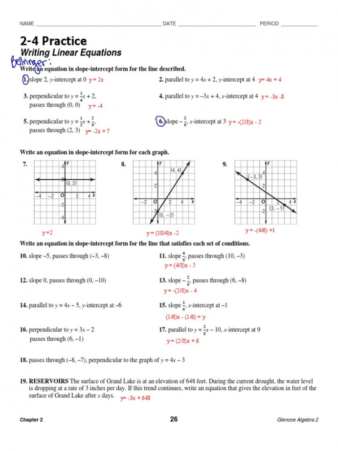 writing linear equations practice pdf algebra teaching