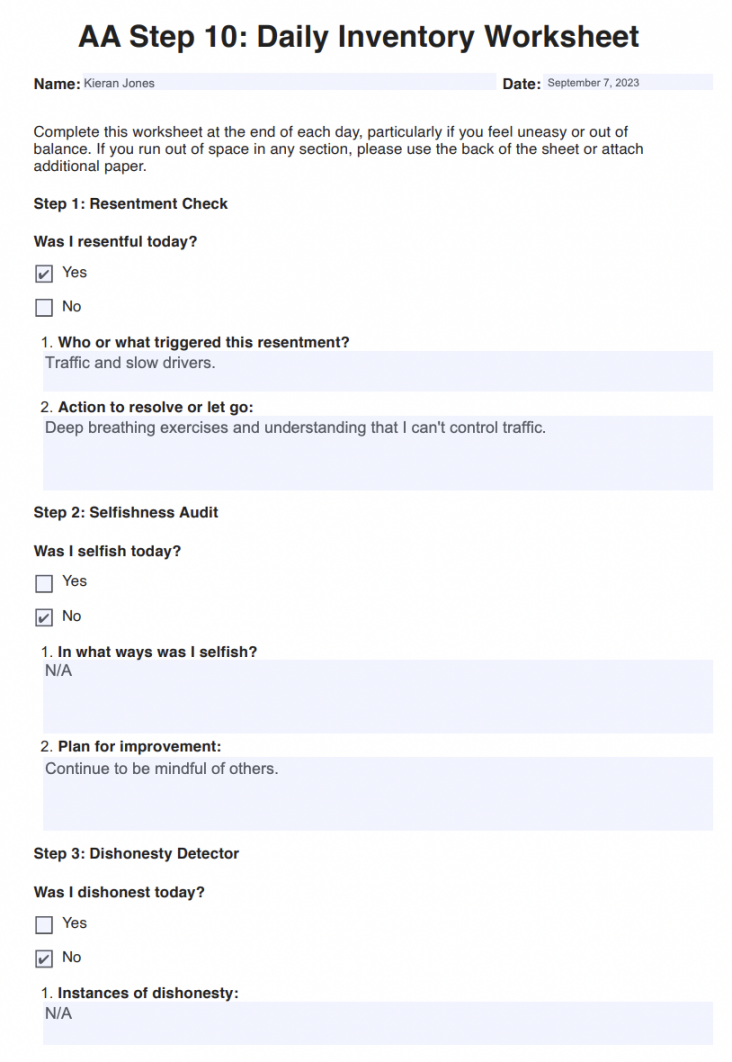 AA Step  Worksheets & Example  Free PDF Download