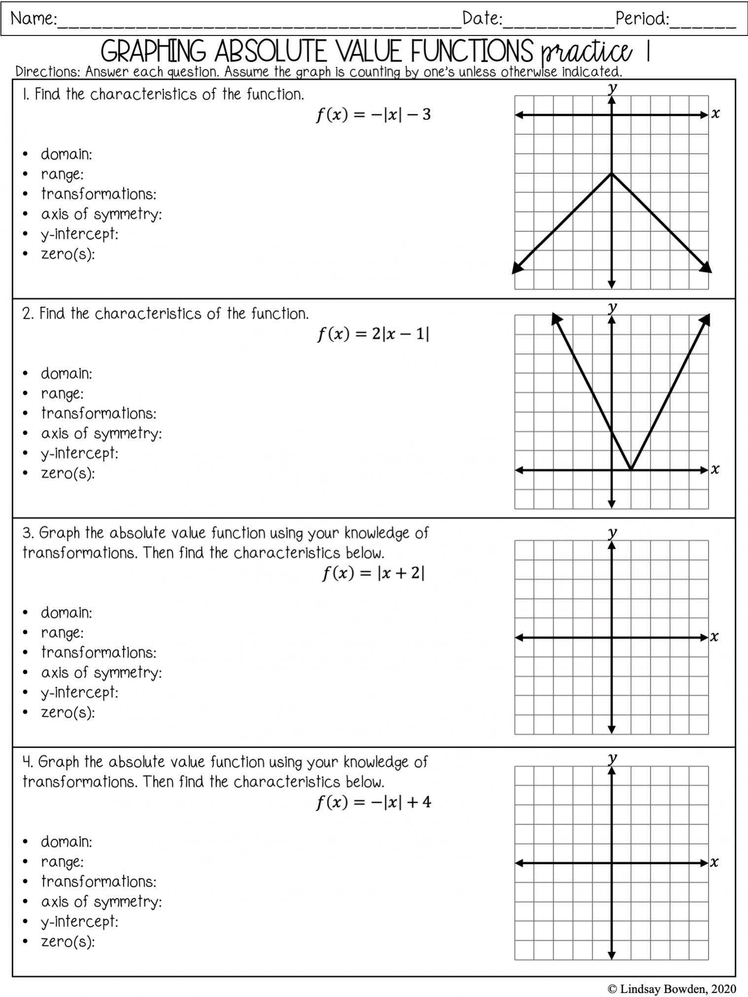 Absolute Value Notes and Worksheets - Lindsay Bowden