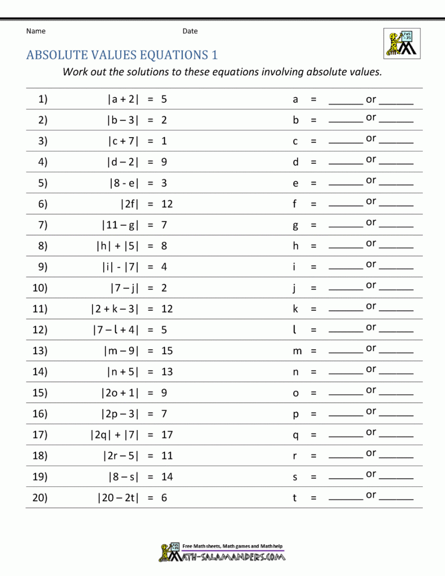 Absolute Value Worksheets