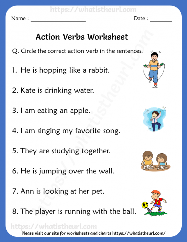 Action Verbs Worksheets for Grade   Verb worksheets, Action