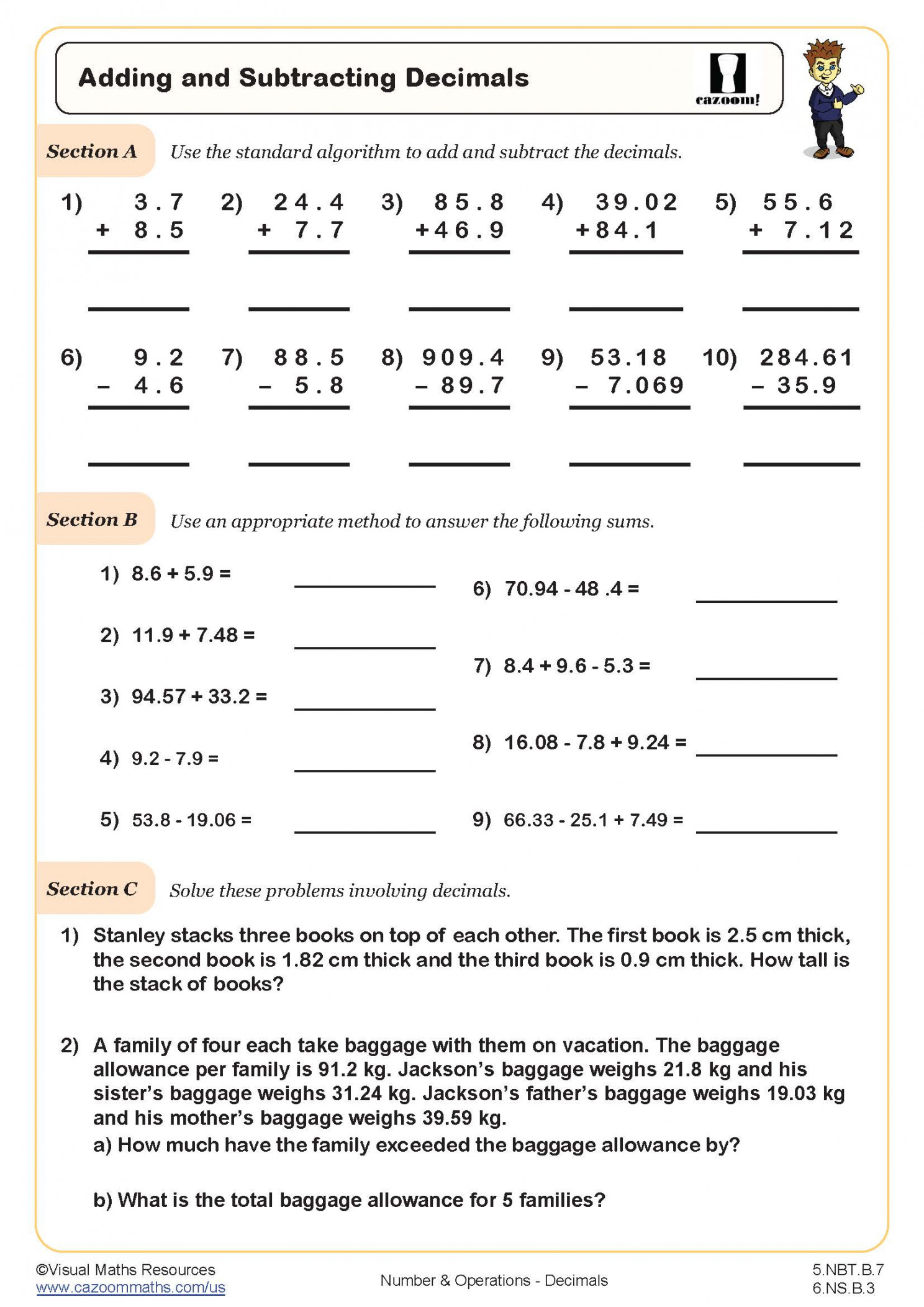 Adding and Subtracting Decimals Worksheet  Fun and Engaging th