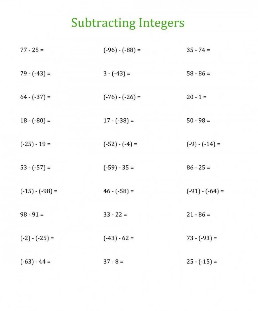 Adding Integers Practice Worksheet