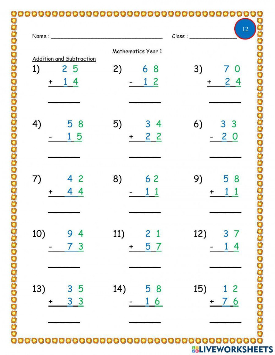 Addition and subtraction interactive worksheet for Year   Live