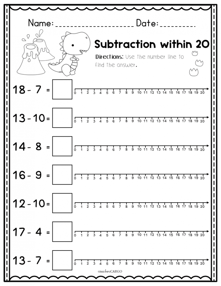 Addition and Subtraction within   Printable Number Lines to