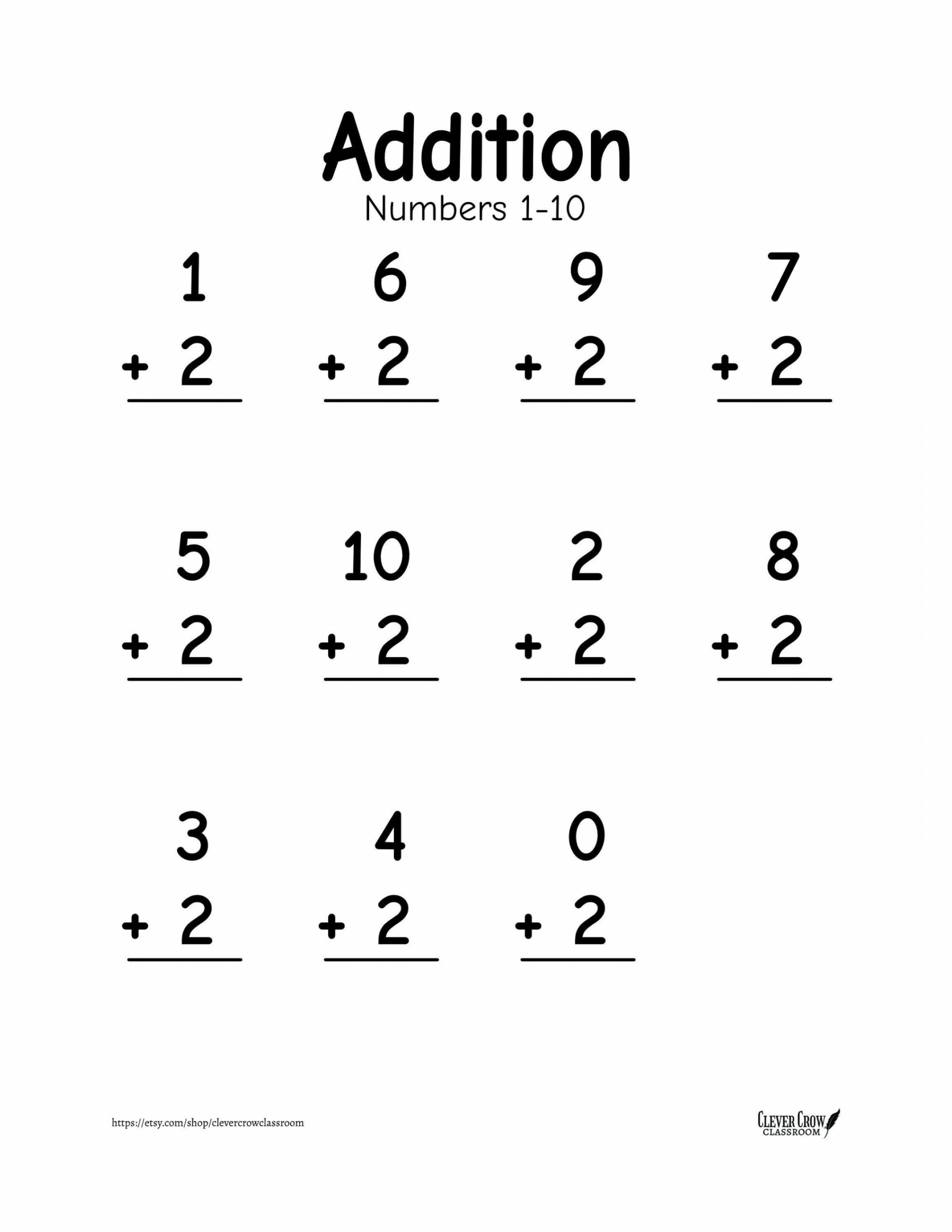 Addition Worksheets Numbers -0  Printable Worksheets - Etsy