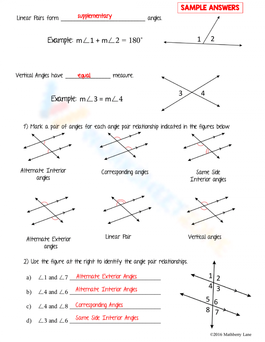 Angle Pair Relationships worksheets