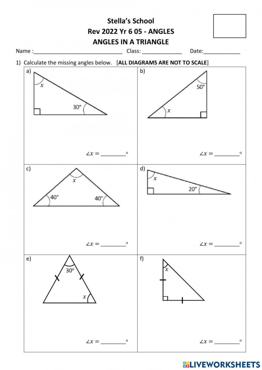 Angles in a triangle exercise  Live Worksheets