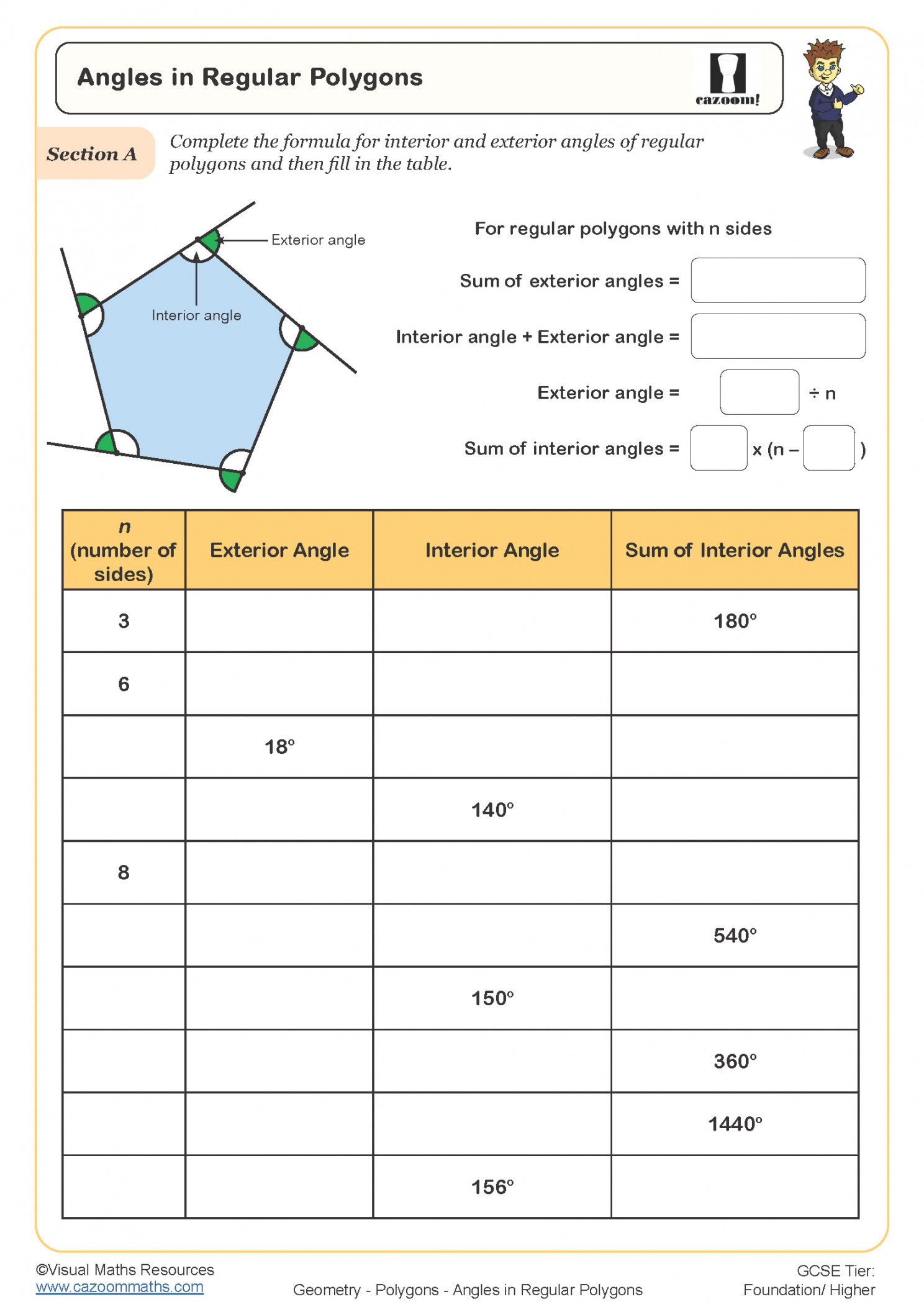 Sum Of Angles Of Polygons Worksheet 8005