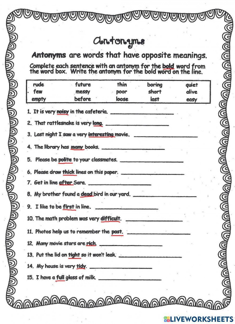 Antonyms online exercise for   Live Worksheets