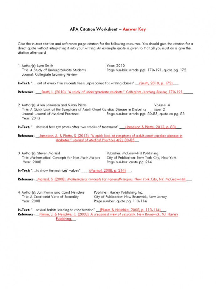 APA Citation Worksheet Answer Key  PDF