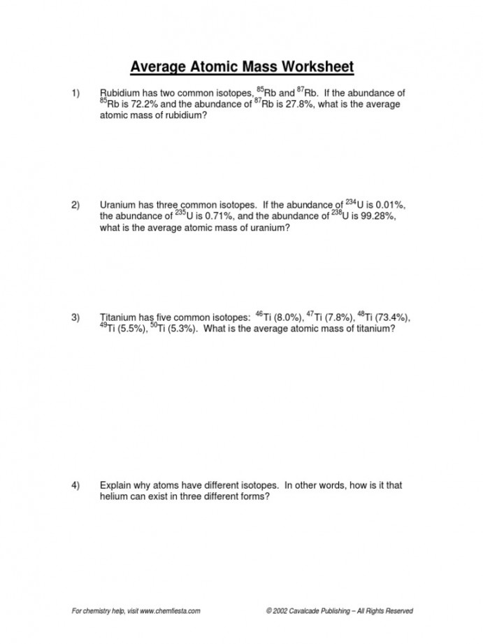 average atomic mass worksheet pdf