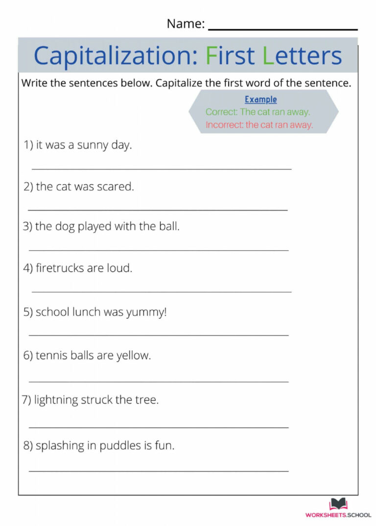 Capitalization Worksheet 1st Grade