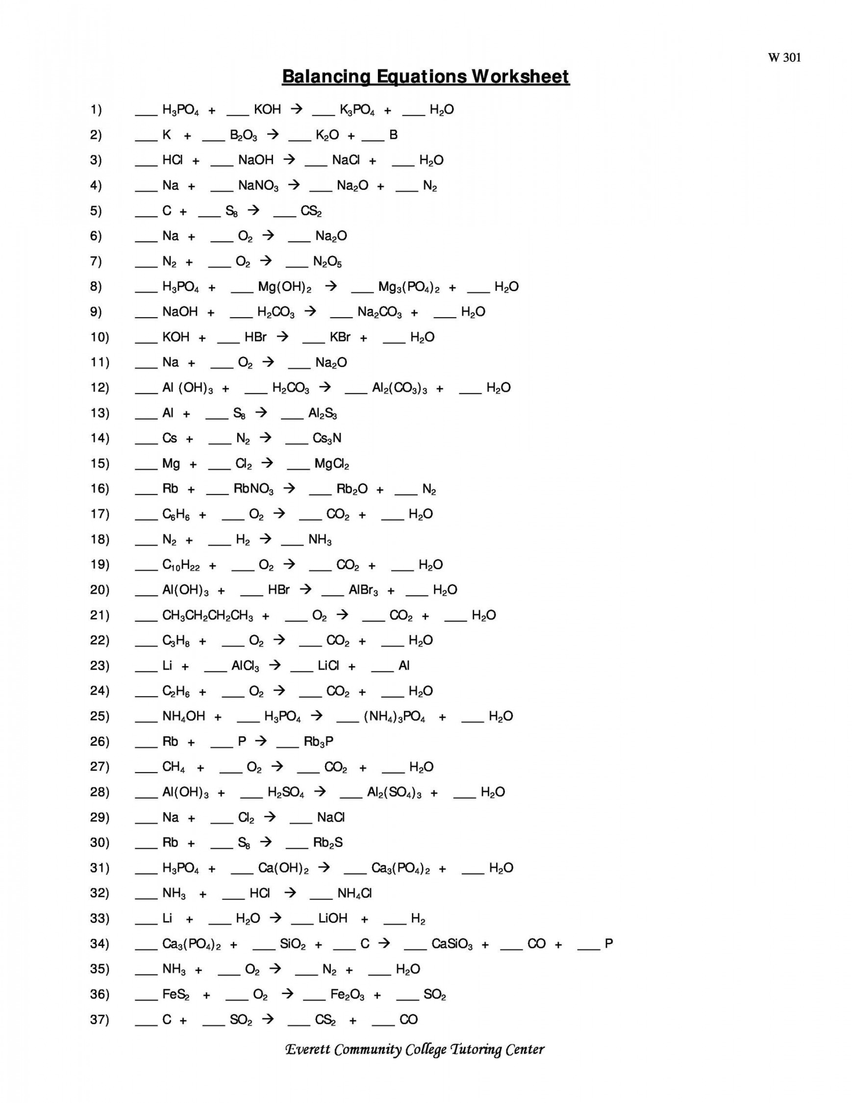 Balancing Chemical Equations Worksheets [with Answers]