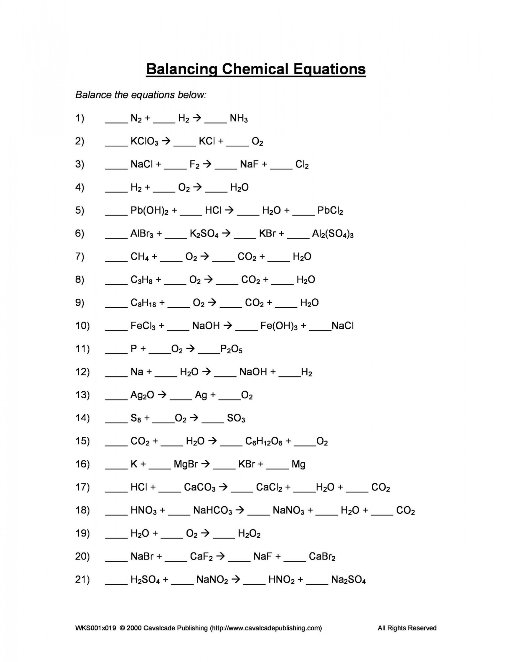 Balancing Chemical Equations Worksheets [with Answers]