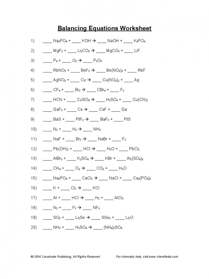 Balancing Equations Worksheet  PDF  Chemistry  Physical Sciences