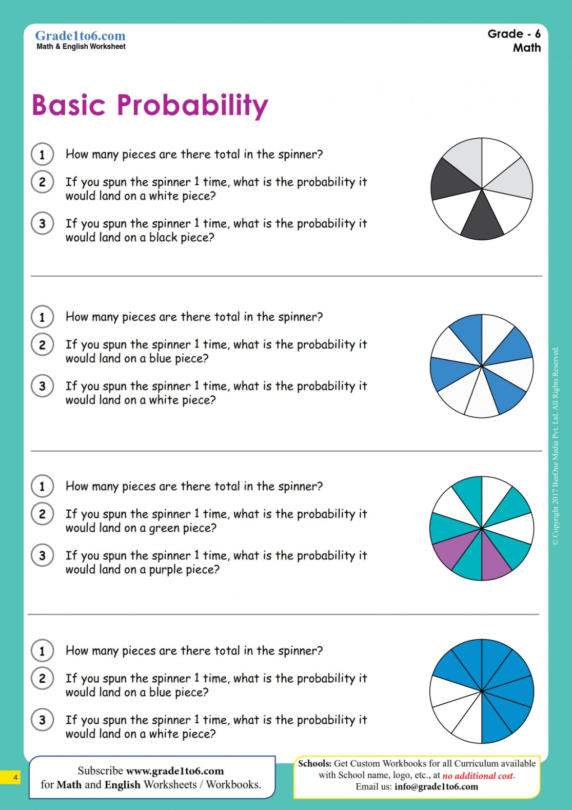 Basic Probability Worksheet  Gradeto