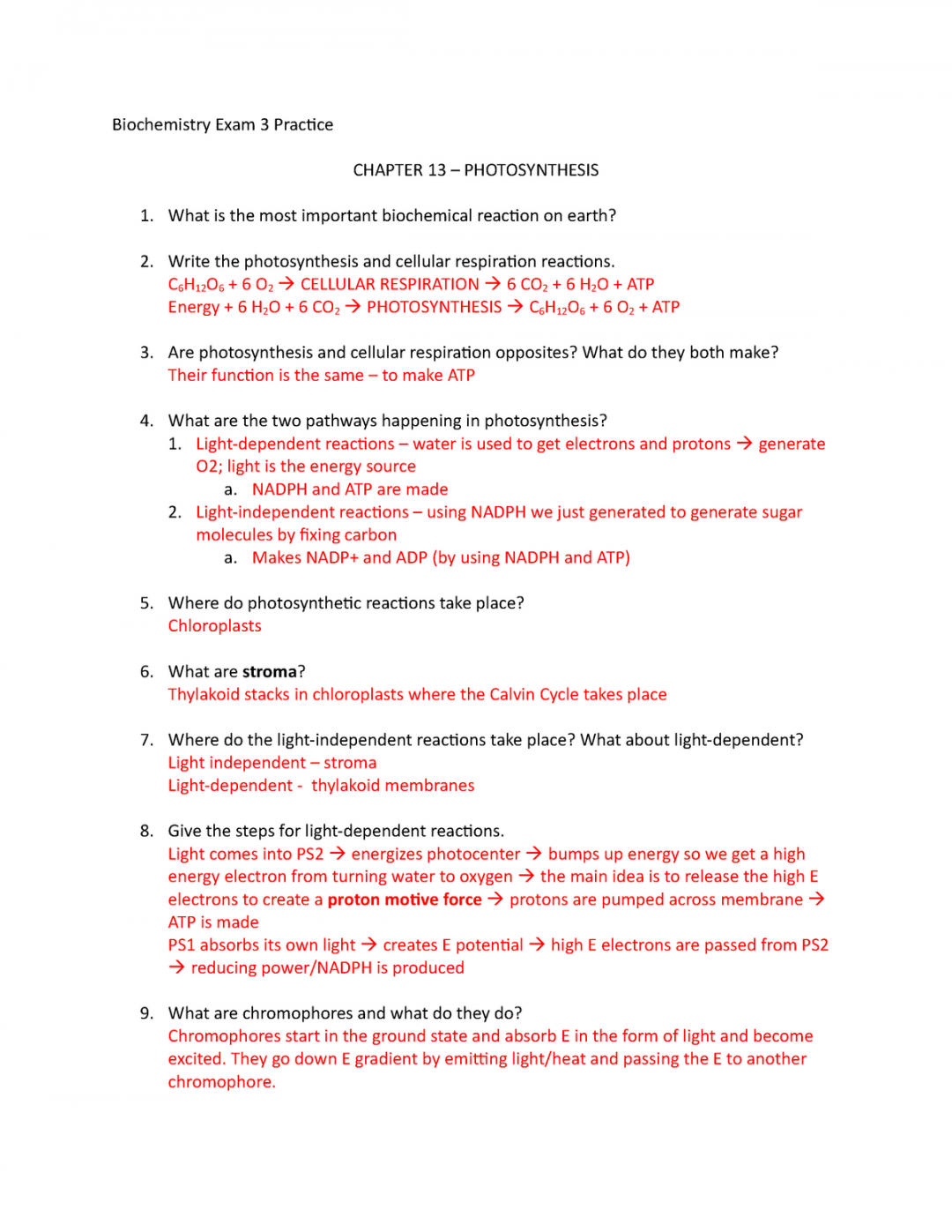 Practice Biochemical Reactions Summary Worksheet Answers