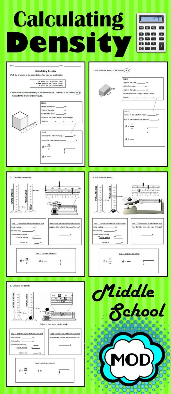 Calculating Density MOD  Density worksheet, Elementary school