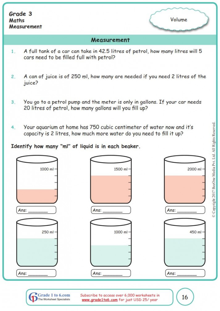 Capacity Measurement Worksheet  Word problem worksheets, Word