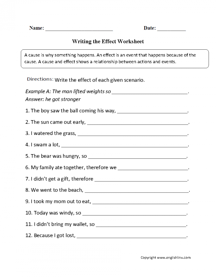 cause and effect worksheets writing the effect worksheet